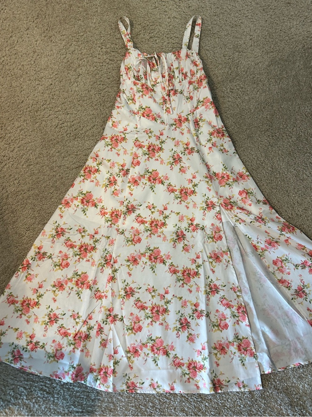 White milk maid Floral Sundress with Pink Roses